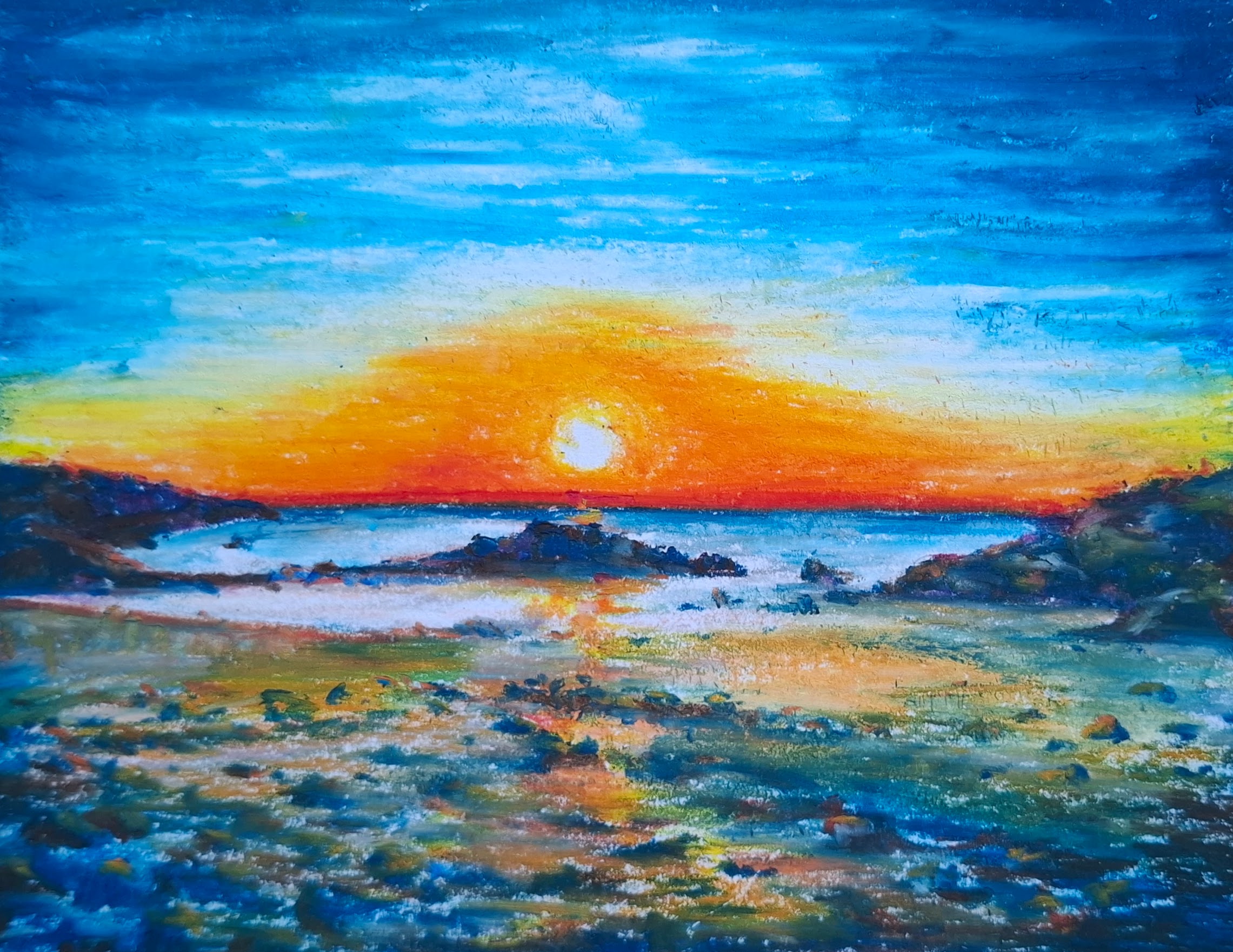 beach and sunset scene in pastels